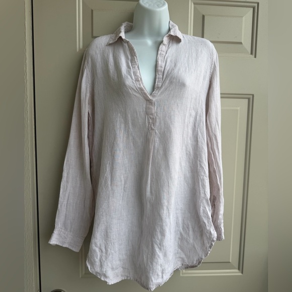 GAP Tops - GAP 100% Linen Striped Long Sleeve Tunic Shirt – Size S